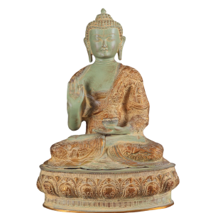 Pure Brass Buddha Statue with Engraved Life Story | 15" Height | Green Sandatine Finish | Sacred Narrative Art | Premium Collection | Jaipurio